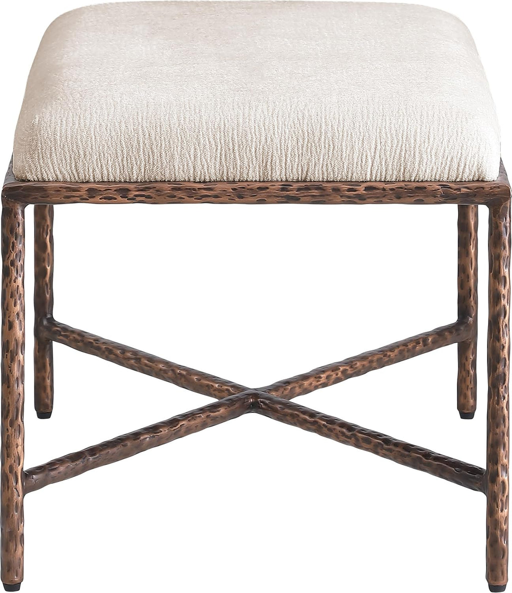 Meridian Furniture 22063Beige Valley Collection Modern | Contemporary Bench with Soft Beige Chenille Fabric, Brushed Bronze Forged Iron Metal Legs and Frame, 25' W x 18' D x 18' H, Beige