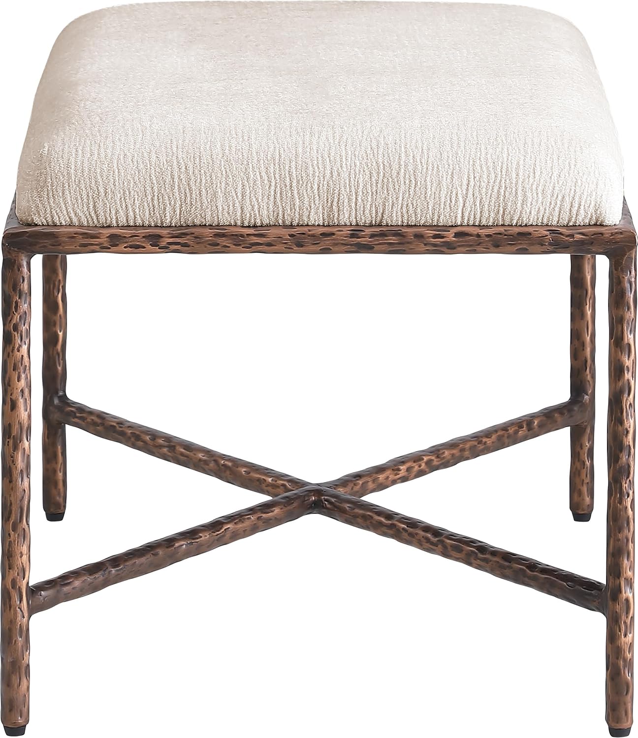 Meridian Furniture 22063Beige Valley Collection Modern | Contemporary Bench with Soft Beige Chenille Fabric, Brushed Bronze Forged Iron Metal Legs and Frame, 25' W x 18' D x 18' H, Beige