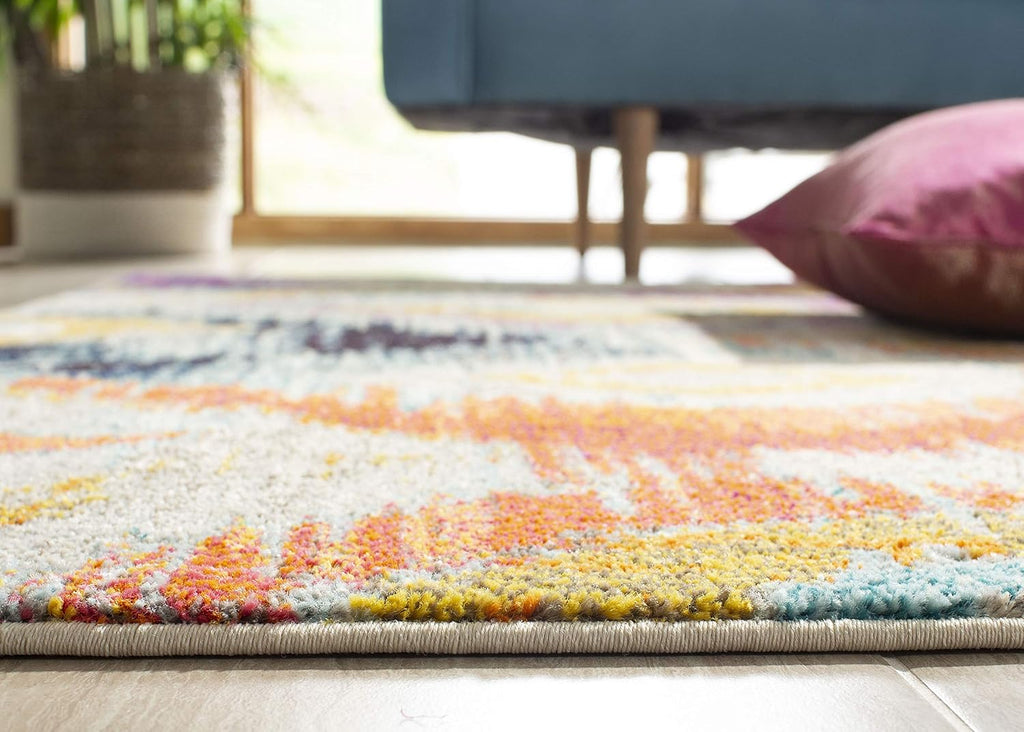 SAFAVIEH Monaco Collection Area Rug - 9' x 12', Multi, Ogee Trellis Watercolor Distressed Design, Non-Shedding & Easy Care, Ideal for High Traffic Areas in Living Room, Bedroom (MNC242F)