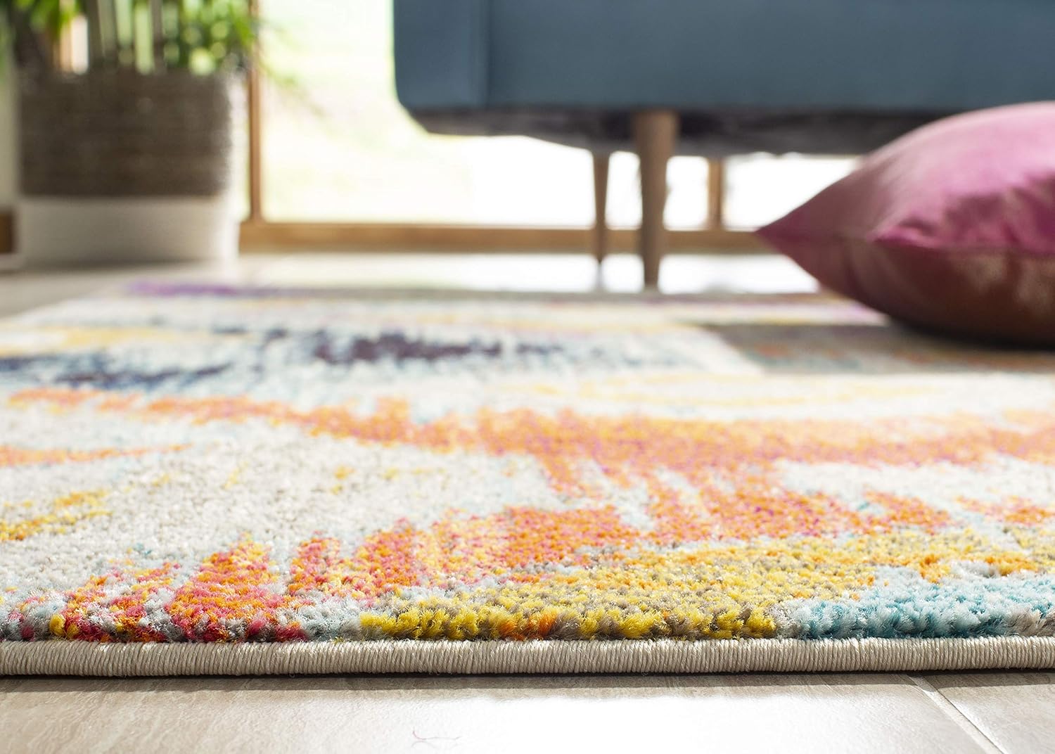 SAFAVIEH Monaco Collection Area Rug - 9' x 12', Multi, Ogee Trellis Watercolor Distressed Design, Non-Shedding & Easy Care, Ideal for High Traffic Areas in Living Room, Bedroom (MNC242F)