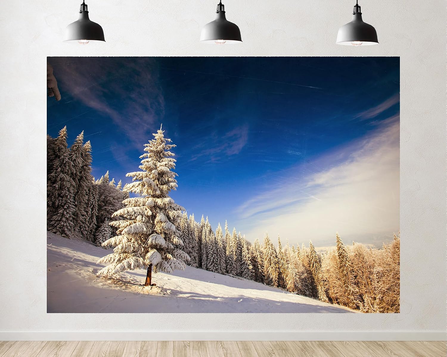 Trykid 20x10ft Snowy Pine Tree Winter Backdrop Bright Blue Sky White Forest Photography Background Alpine Holiday Mountain Party Decoration Tapestry Photo Booth Prop Fabric