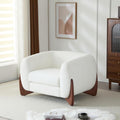 Christopher Knight Home Modern Boucle Fabric Upholstered Club Chair for Living Room, Home Office, Apartment, Relaxing Chair with Removable Cushion and Birch Wood Legs, White and Walnut