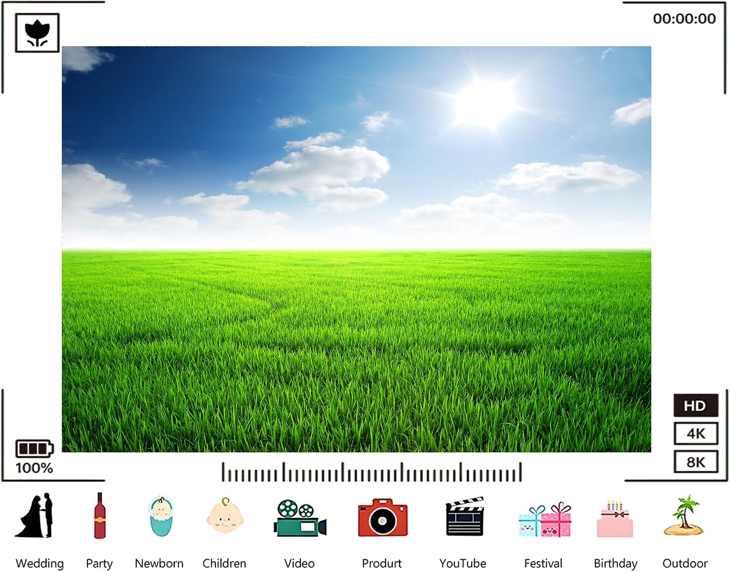 Trykid 20x10ft Sunlit Green Field Backdrop Clear Blue Sky Vast Grassland Bright Sunshine Photography Background Nature Shoots Tapestry Party Decoration Photo Studio Prop Fabric