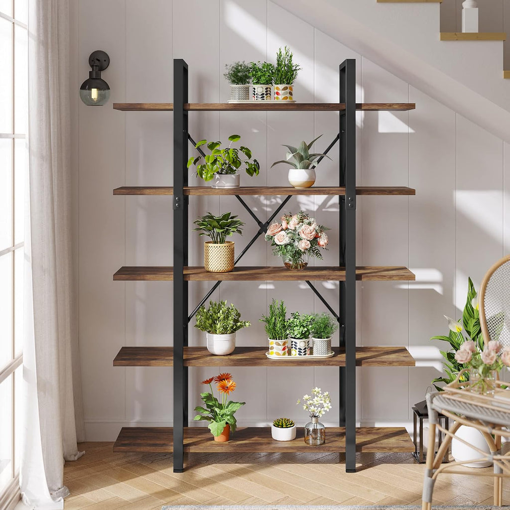 YITAHOME 5 Tier Bookcase, Artsy Modern Bookshelf, Book Rack, Storage Rack Shelves in Living Room/Home/Office, Books Holder Organizer for Books/Movies - Rustic Brown
