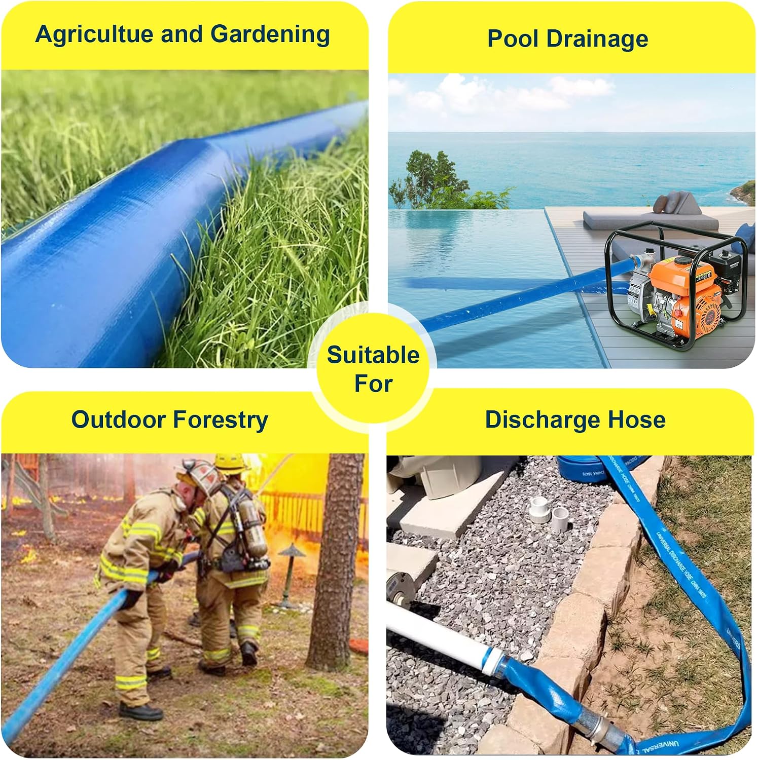Discharge Hose 6 Inch × 50 ft, Lay-Flat, Pool, Irrigation, Agriculture and Industrial, No Clamps - PonaFlex