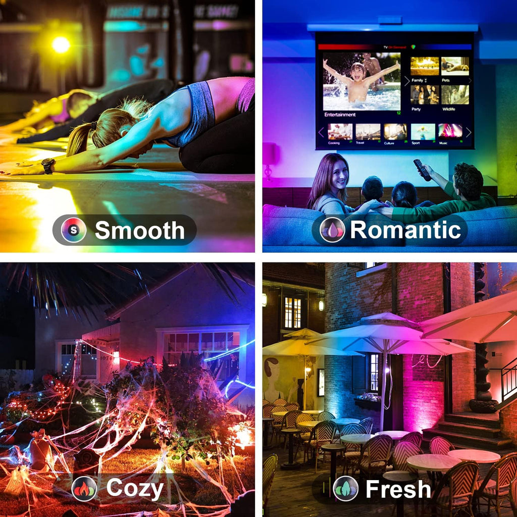 LED Flood Light Outdoor 500W Equivalent Color Changing Landscape Lighting, Timing+120 Colors Strobe+2700K Warm White+DIY Flash,IP66 Waterproof Up Stage RGB Led Light Indoor US 3Plug 6Pack with Stake