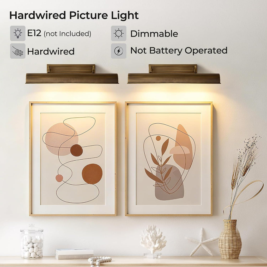 24in Modern Brass Picture Lights for Wall Hardwired, 4 Light Gold Wall Picture Light for Above Picture Frame, Accent Light for Living Room, Bookcase, Library Display E12 Base No Bulbs