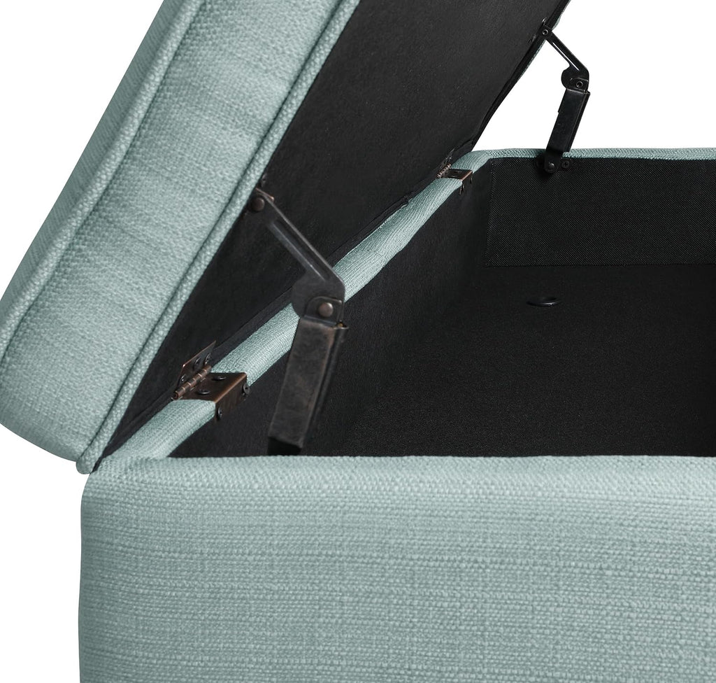 OSP Home Furnishings Katheryn Mid-Century Modern Storage Bench with Tufted Seat and Wood Legs, Sea Blue Fabric