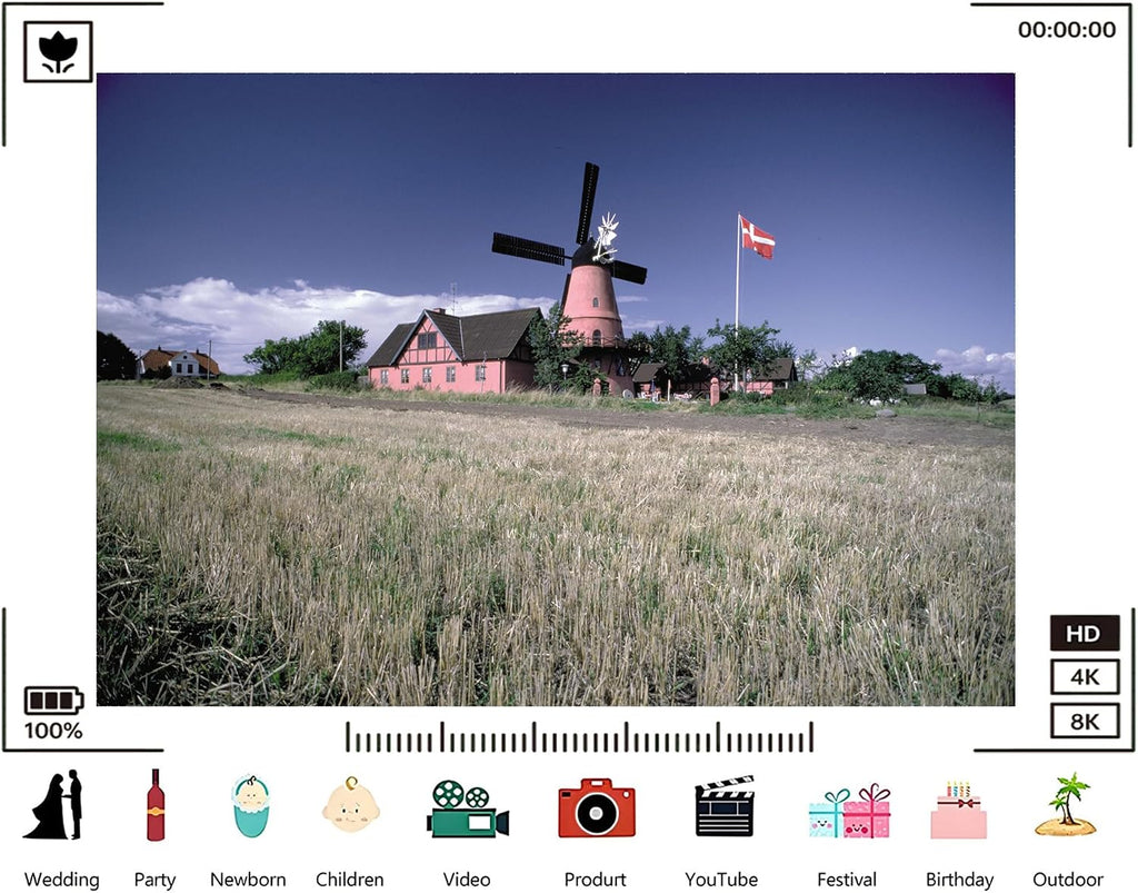 Trykid 20x10ft Pink Windmill House Backdrop Danish Flag Golden Harvest Field Clear Blue Sky Fluffy Clouds Photography Background Charming Nordic Party Decoration Photo Booth Prop Fabric