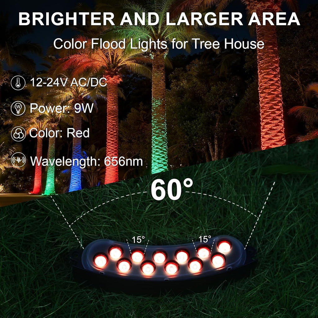 Red Color Flood Lights Low Voltage, 9W 12V LED Hard Wired Landscape Flood Wall Washer Lights Outdoor Waterproof for Uplighting Tree House, Super Bright, Aluminum, Black, 6Pack