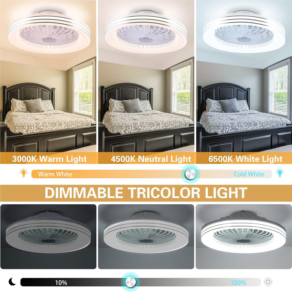 24' Low Profile Bladeless Ceiling Fan with Light, Enclosed Flush Mount Remote/APP Control, 3CCT Dimmable Light, Quiet 6 Speeds Timing Reversible