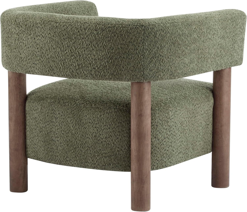 Christopher Knight Home Carly Low Profile Accent Chair, Round Backrest Side Chair, Living Room Armchair with Boucle Fabric Cushion,Comfy Reading Chair for Bedroom,Wooden Single Lounge Sofa,Olive Green
