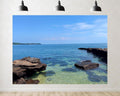 Trykid 20x10ft Rocky Coastal Cove Backdrop Clear Blue Water Volcanic Rock Photography Background Travel Themed Adventure Event Tapestry Party Decoration Photo Studio Prop Fabric