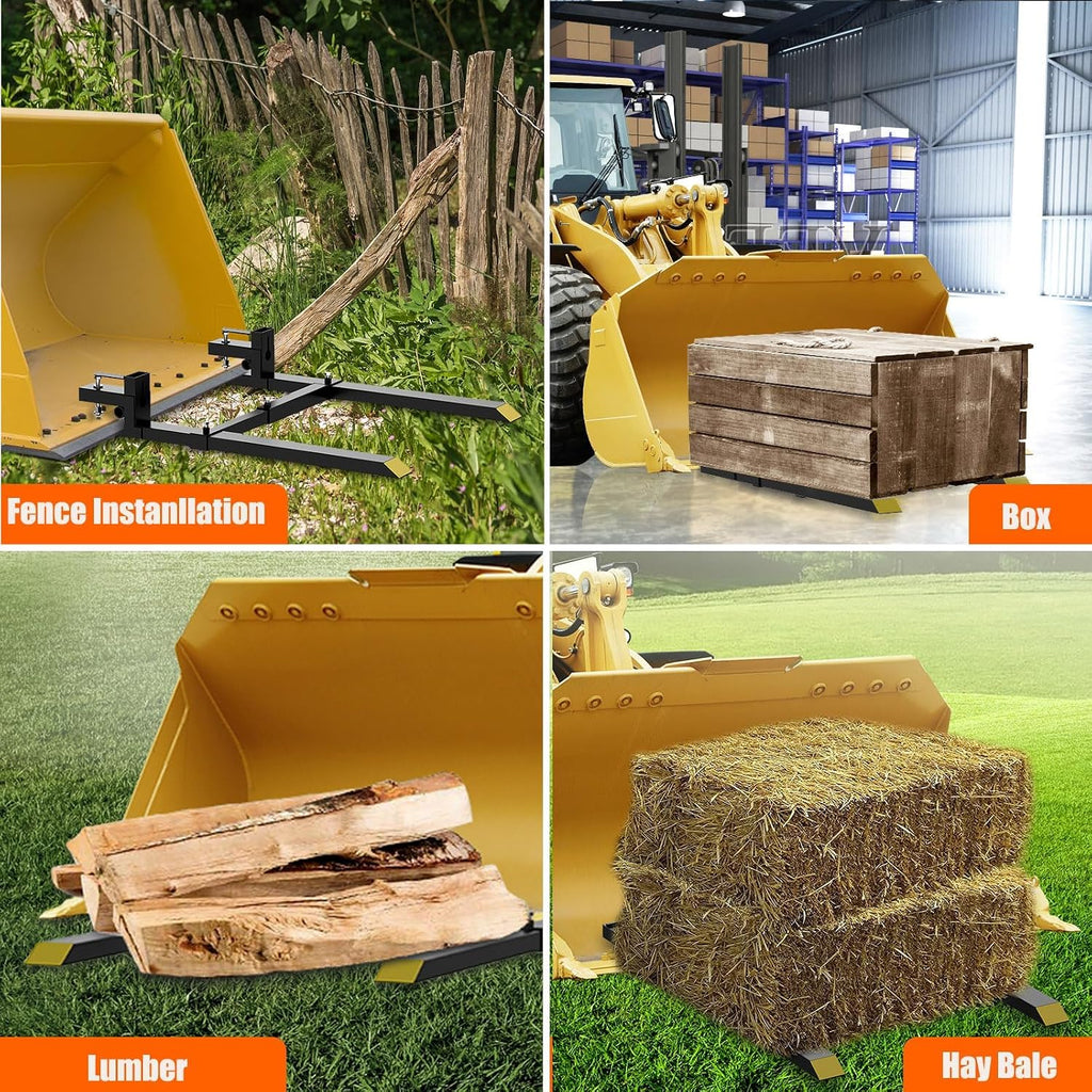 GarveeLife Pallet Forks 60 in 4000 LBS Max, Clamp On Tractor Bucket Forks With Adjustable Stabilizer Bar, Heavy Duty Front Loader Forks, Fork Attachment for Skid Steer, Loader Bucket