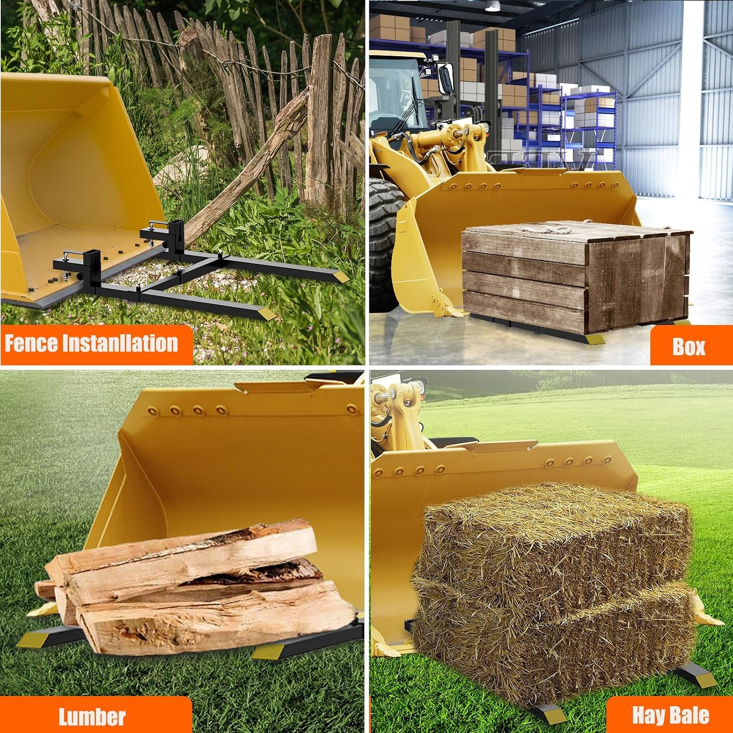 GarveeLife Pallet Forks 60 in 4000 LBS Max, Clamp On Tractor Bucket Forks With Adjustable Stabilizer Bar, Heavy Duty Front Loader Forks, Fork Attachment for Skid Steer, Loader Bucket