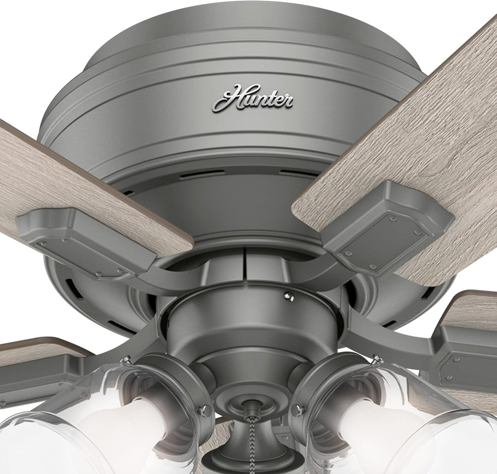 Hunter Fan 42 in Casual Matte Silver Finish Indoor Ceiling Fan with Pull Chain and Light kit, 5 Blades (Renewed)