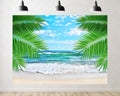 Trykid 20x10ft Tropical Palm Frond Beach Backdrop Turquoise Ocean White Sand Gentle Waves Clear Blue Sky Photography Background Vacation Tapestry Party Decoration Photo Studio Prop Fabric