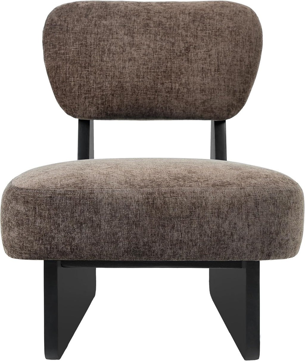 Christopher Knight Home Mores Low Profile Accent Chair Set of 2, Modern Living Room Armless Lounge Chair, Fabric Comfy Reading Chair for Bedroom, Wooden Frame and Thick Padded Seat, Black+Dark Brown