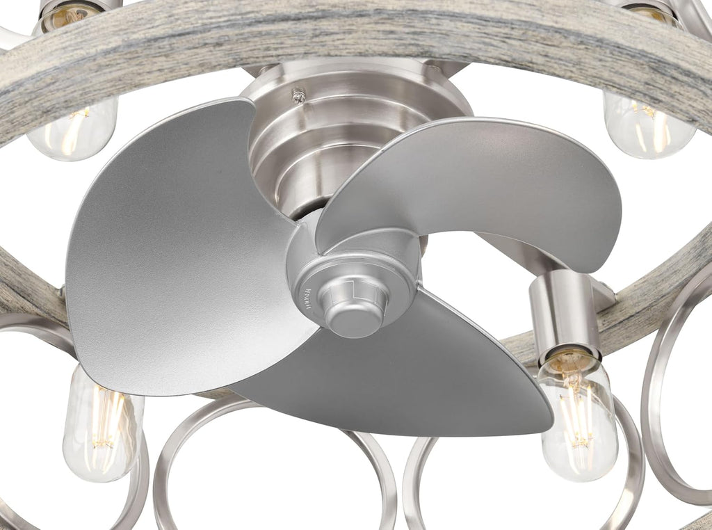 Hunter Haven 22 inch Indoor Fandelier Caged Ceiling Fan with Light and Remote, Brushed Nickel Ceiling Fan with Wood Accents, Industrial Farmhouse Style for Bedrooms, Living Rooms, Home Offices, 50104