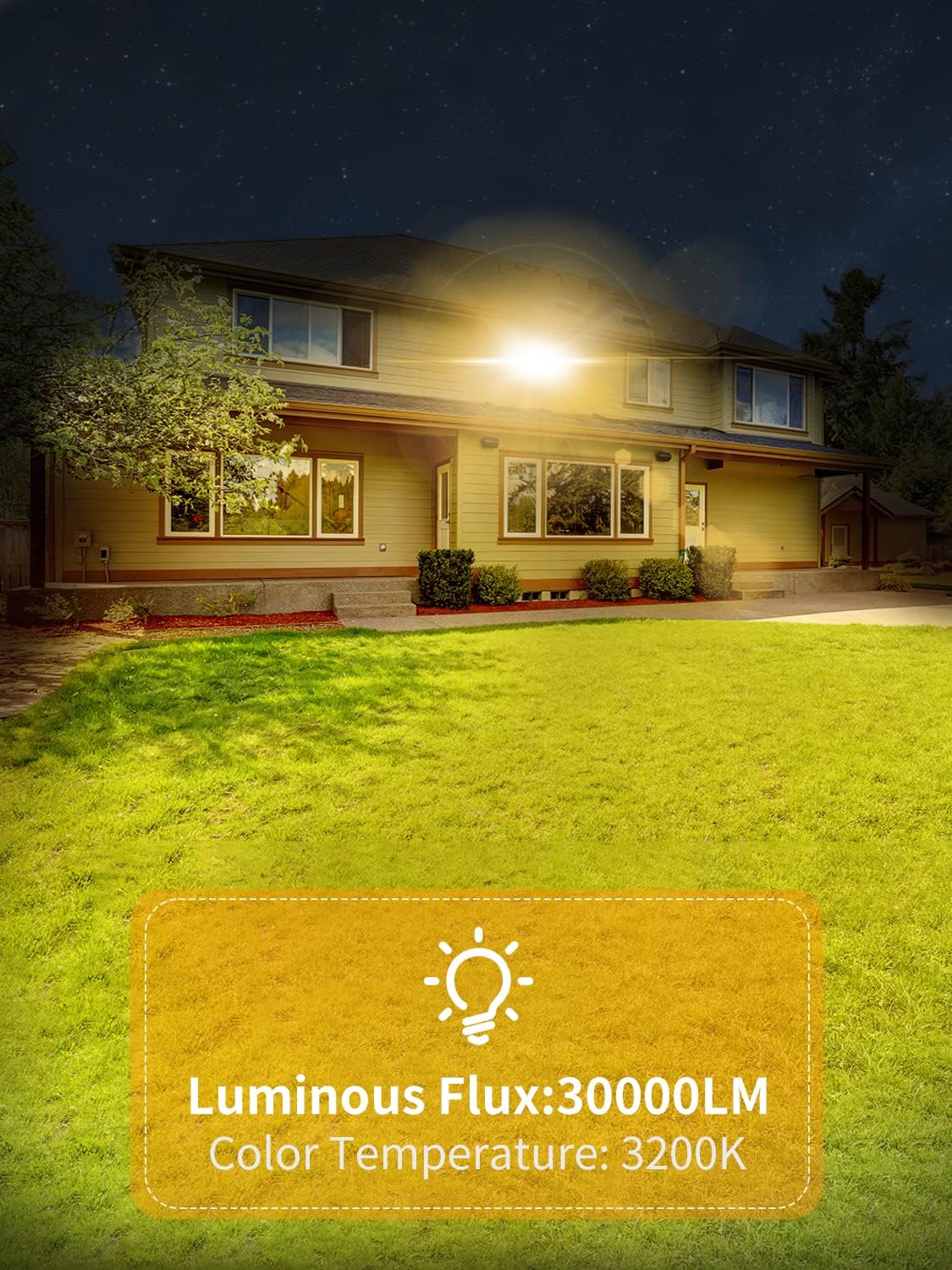 2 Packs 300W LED Flood Light-30000LM Outdoor Security Light 3200K Warm White Super Bright IP66 Waterproof-120° Lighting Angle & 180° Adjustable Bracket for Warehouse Garage Stadium