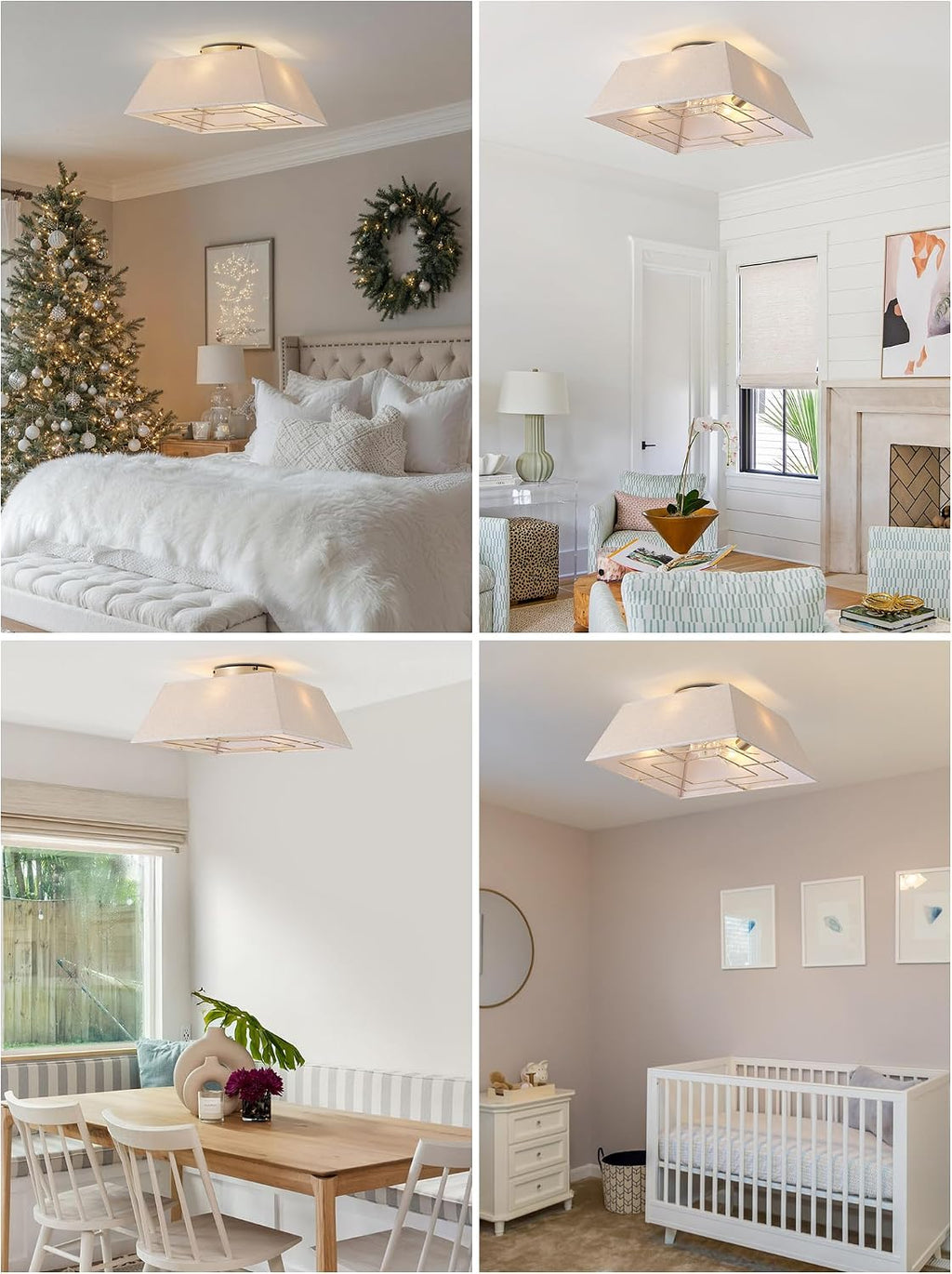20' Boho Ceiling Fans with Lights Flush Mount, Bladeless Ceiling Fan with Light Remote Control, Square with 6 Speeds for Bedroom, Living Room, Nursery (Yellow)