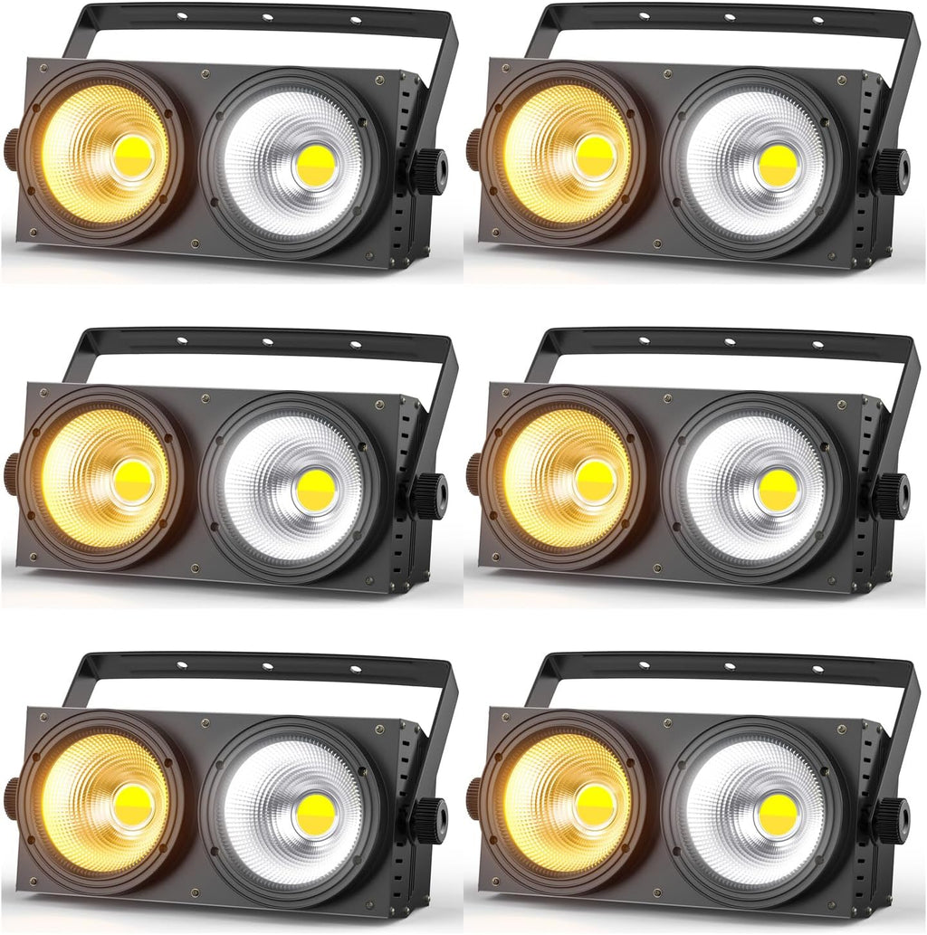 200W Blinder Stage Lights, 2-in-1 Warm & Cool White COB Spotlights, LED Par Lights with Auto/Sound/DMX/Master-Slave Audience Light for Events Wedding Theater Church Concert Party 6 Packs