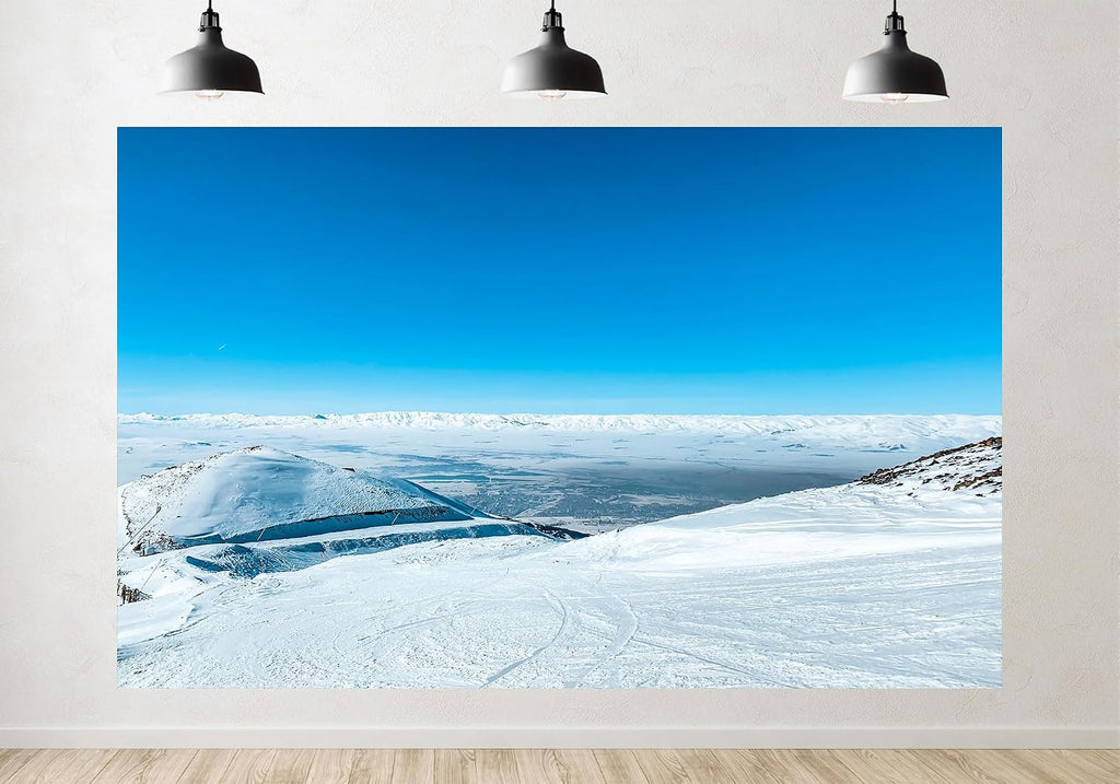 Trykid 20x10ft Alpine Ski Resort Backdrop Snow Covered Mountains Clear Blue Sky Photography Background Home Wall Decor Winter Theme Party Decoration Photo Booth Prop Fabric