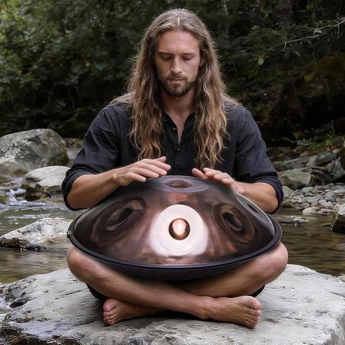 'SINGOFIRE' New Upgrade Advanced Handpan Drum, Ember Steel Handpan, 10-Notes with Bag, 22-Inch 440Hz D Minor Kurd, Telescopic Drum Stand, Copper Glow Pupil