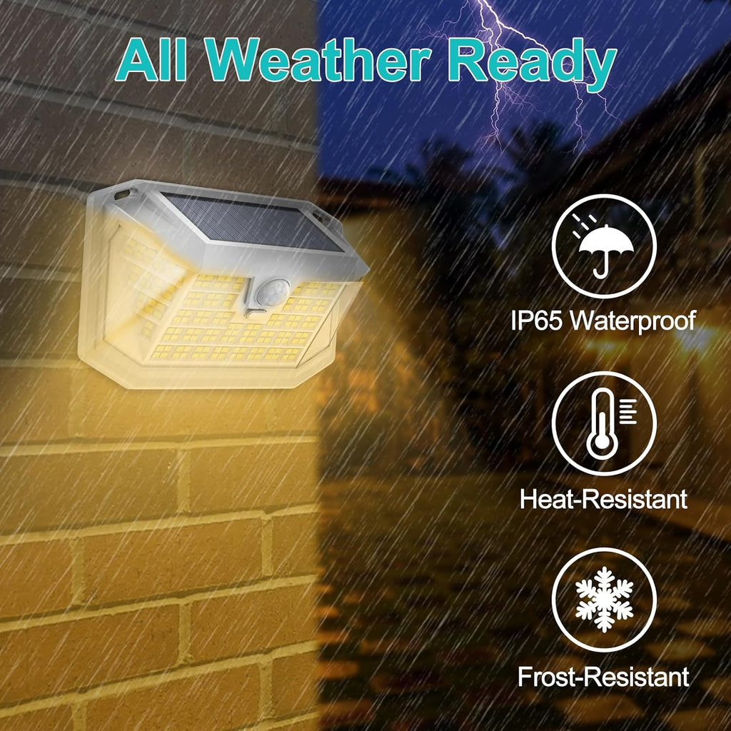 Solar Spot Lights Outdoor 8 Pack 57 LED Warm White& Motion Sensor Flood Lights 188 LED Warm White