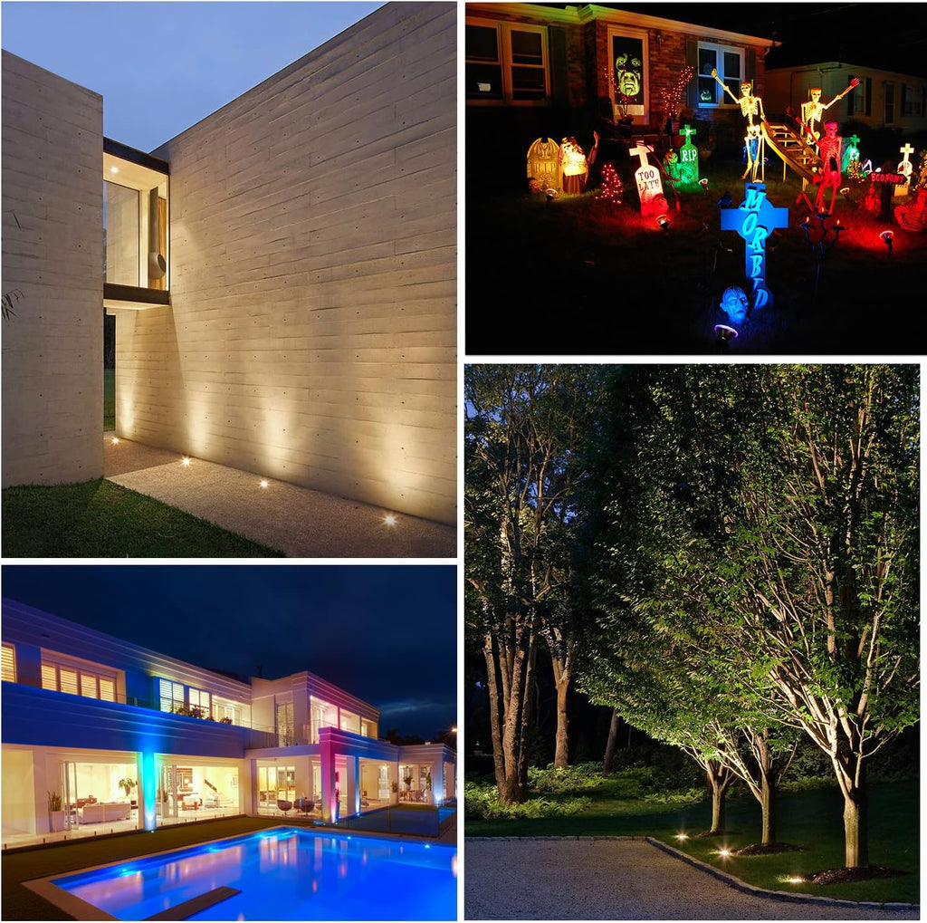 Low Voltage Landscape Lights Christmas 10W RGBW Warm White LED Well Landscape Lighting Waterproof Outdoor 12V-24V Pathway Deck Ground RGB Well Lights (14)