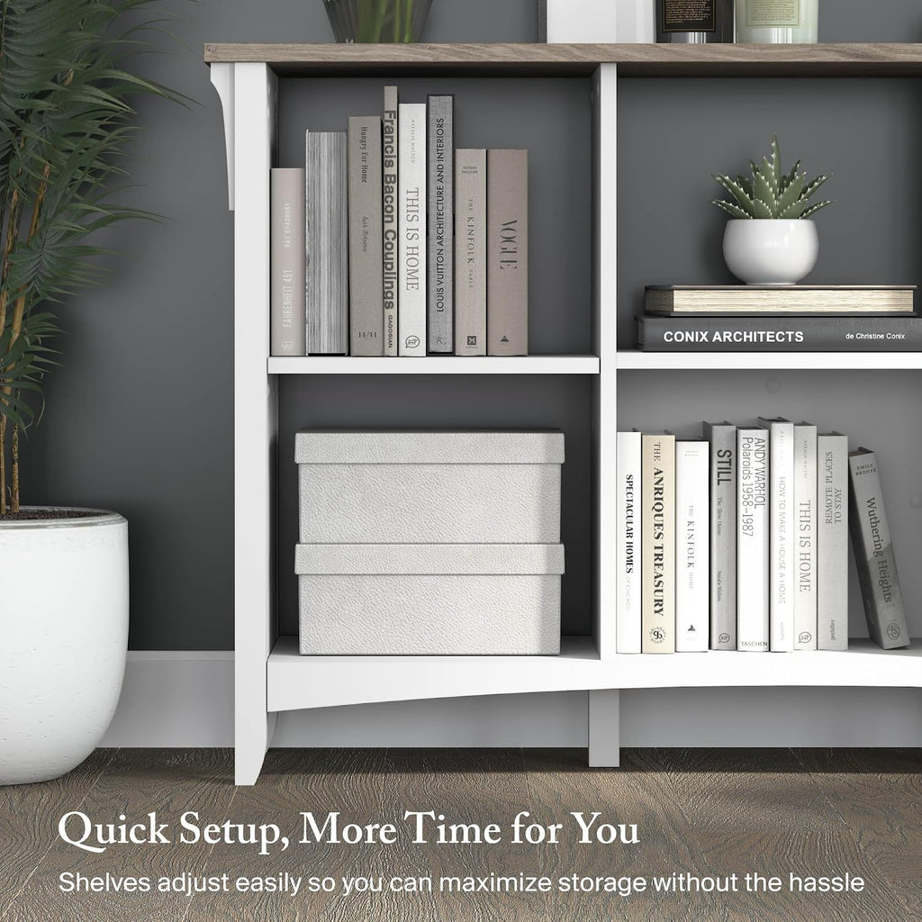 Bush Home Salinas 6 Cube Organizer in Pure White and Shiplap Gray, Office Storage Solution, Home Organizer with Open Shelving, Compact Unit for Books and Supplies