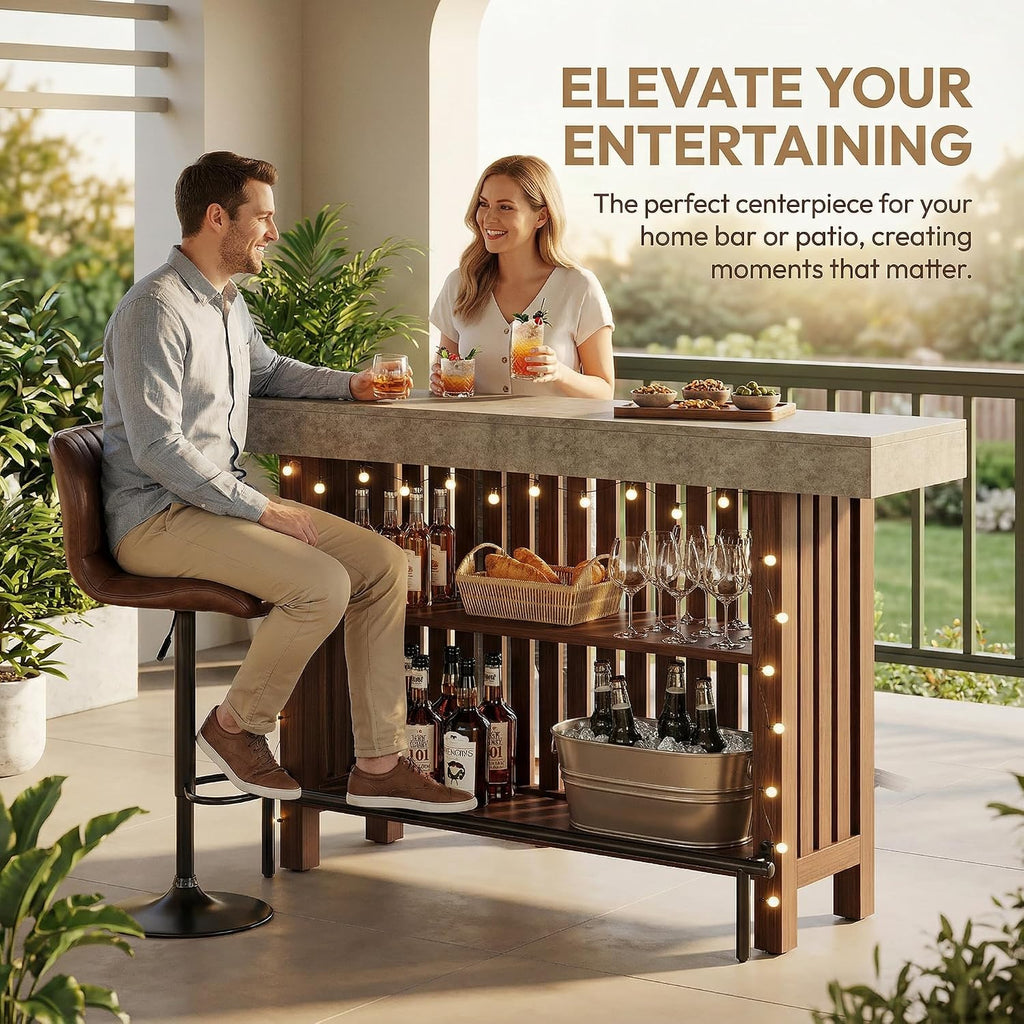 Tribesigns 63-Inch Large Home Bar Unit, 2-Tier Mini Bar Table, Height Pub Table with Footrest, Modern Coffee Bar Cabinet for Home Kitchen, Bistro, Dining Room, Living Room