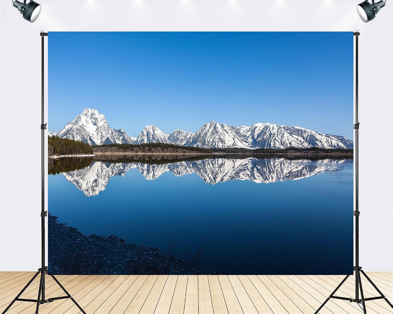 Trykid 20x10ft Grand Teton Backdrop Snow Capped Peaks Mirror Lake Reflections Clear Blue Sky Serene Landscape Photography Background Wedding Birthday Party Decoration Photo Booth Prop Fabric