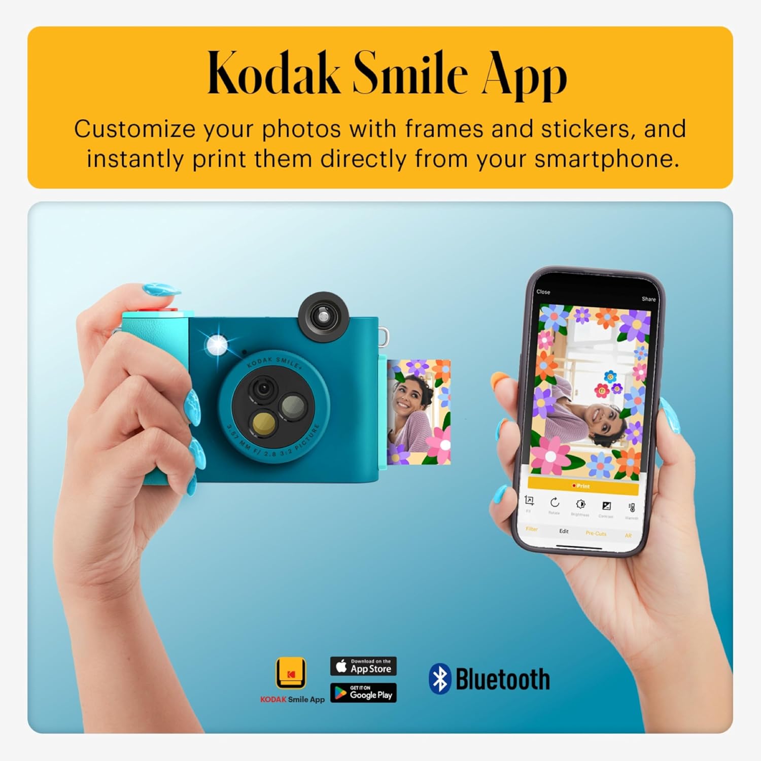 Kodak Smile+ 2-in-1 Digital Instant Print Camera & Photo Printer Gift Bundle + Case + Zink 2x3 Sticky Back Photo Paper 20pk + Album + Sticker Frames + Hanging Frames + Sticker Sets + Markers - Blue