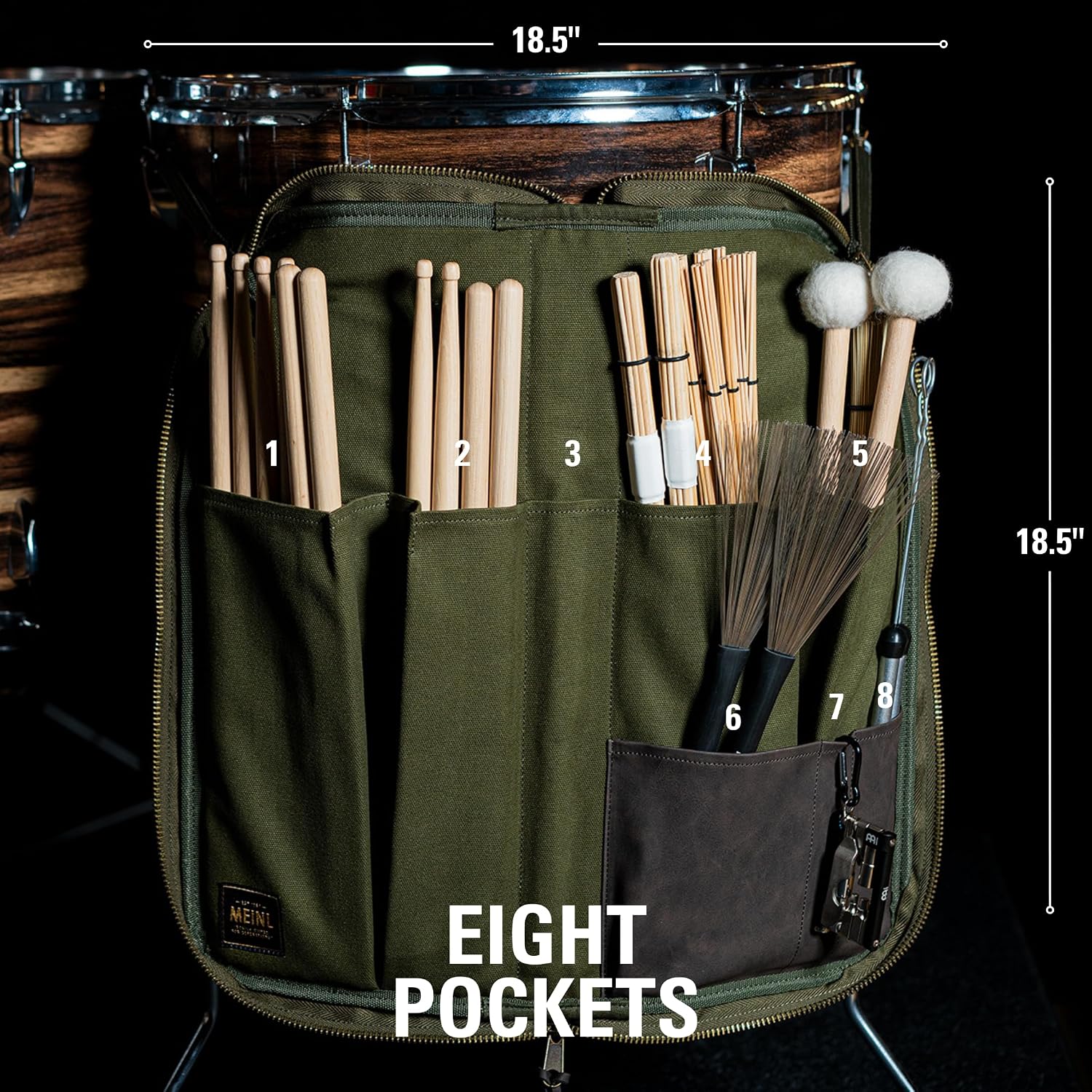 Meinl Percussion Drumstick Bag — Waxed Canvas Collection — For Sticks, Mallets, Brushes and Rods, Heavy-Duty Fabric with Shoulder Strap Plus Floor Tom Hooks, 2-YEAR WARRANTY
