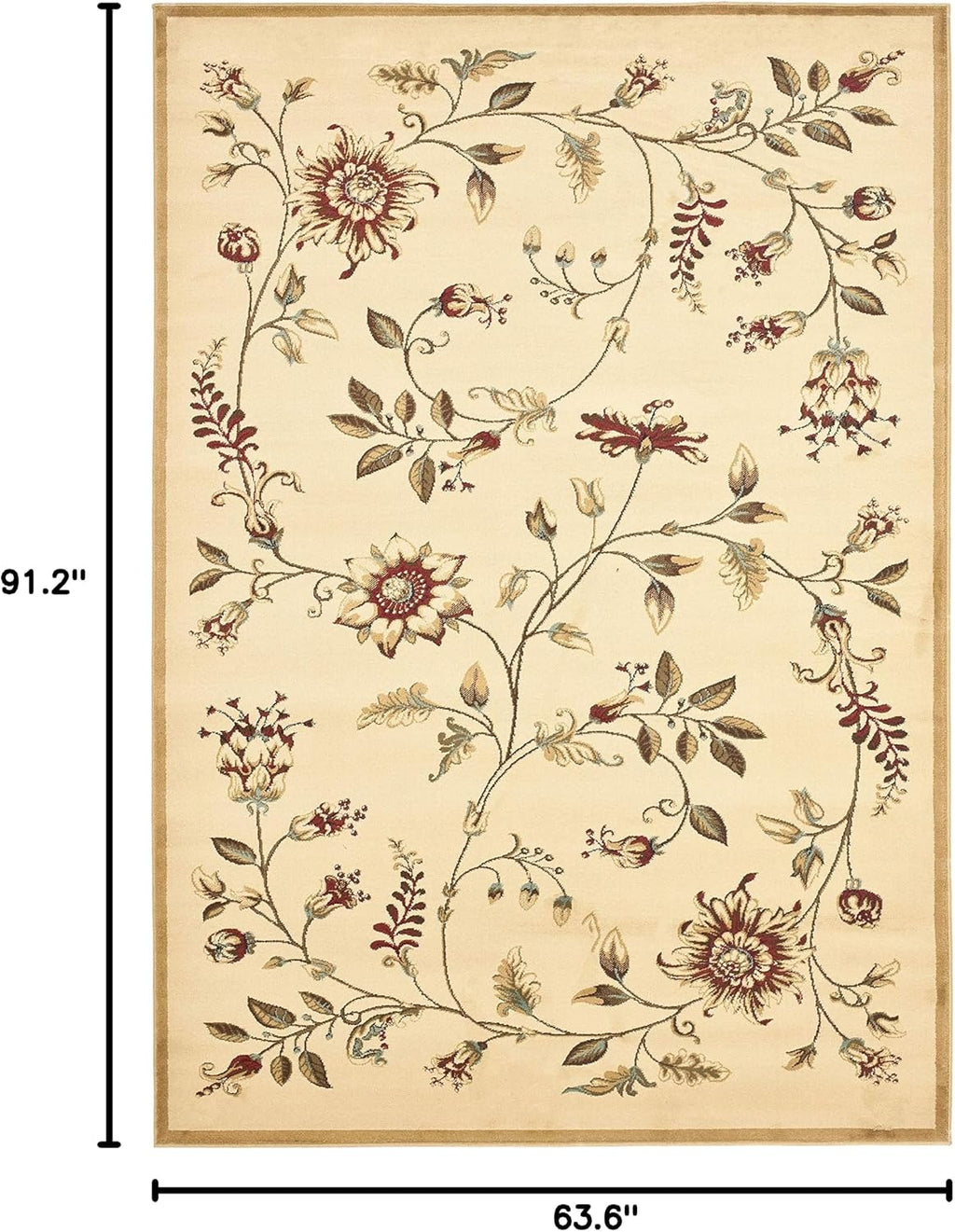 SAFAVIEH Lyndhurst Collection Area Rug - 5'3' x 7'6', Ivory & Multi, Traditional Floral Design, Non-Shedding & Easy Care, Ideal for High Traffic Areas in Living Room, Bedroom (LNH552-1291)