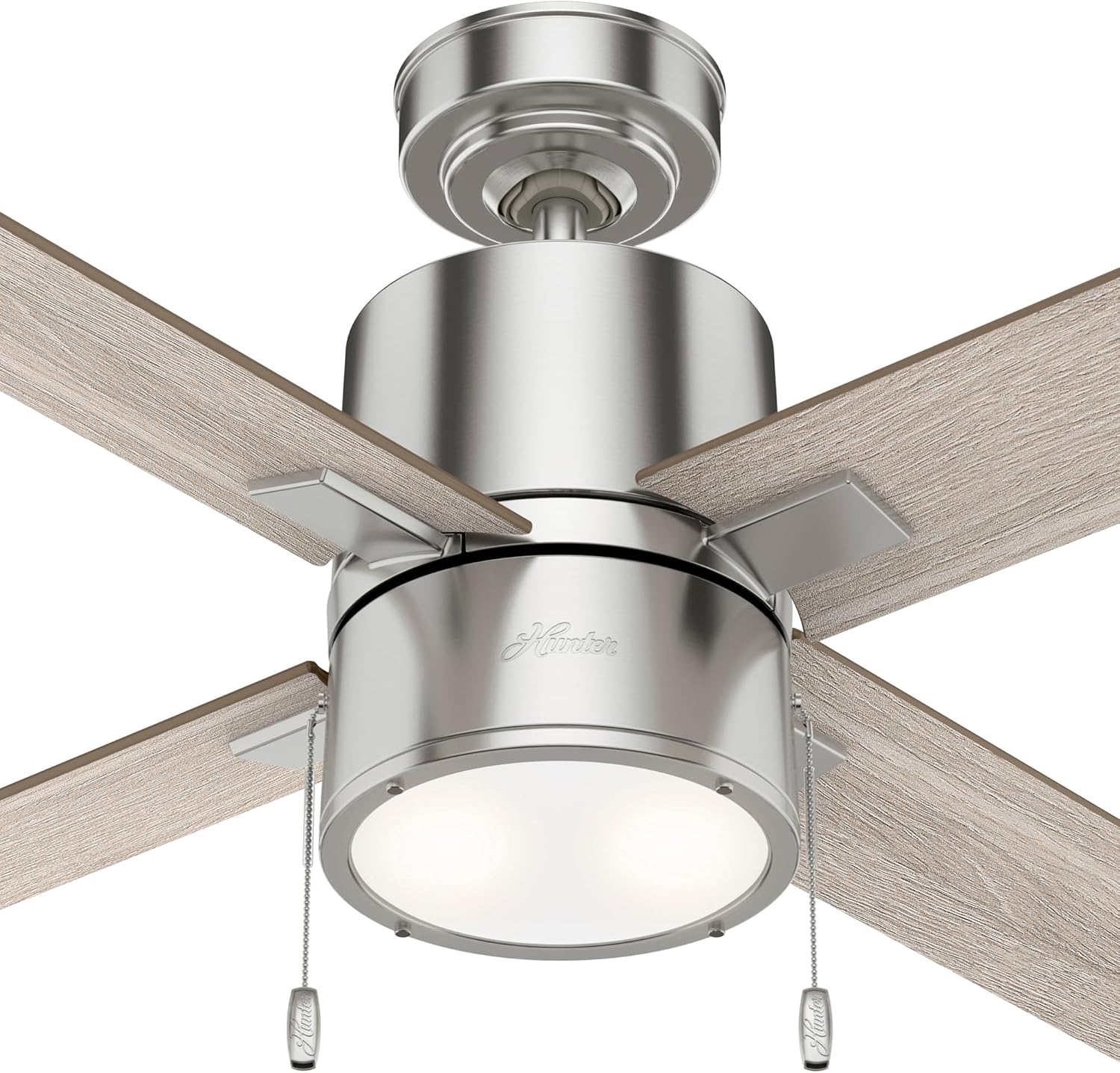 Hunter 52 inch Indoor Ceiling Fan with LED Light - Ceiling Fan with Pull Chain, For Bedroom, Living Room, or Kitchen, Standard Mount, No Remote, 4 Blades - Beck 54214, Brushed Nickel