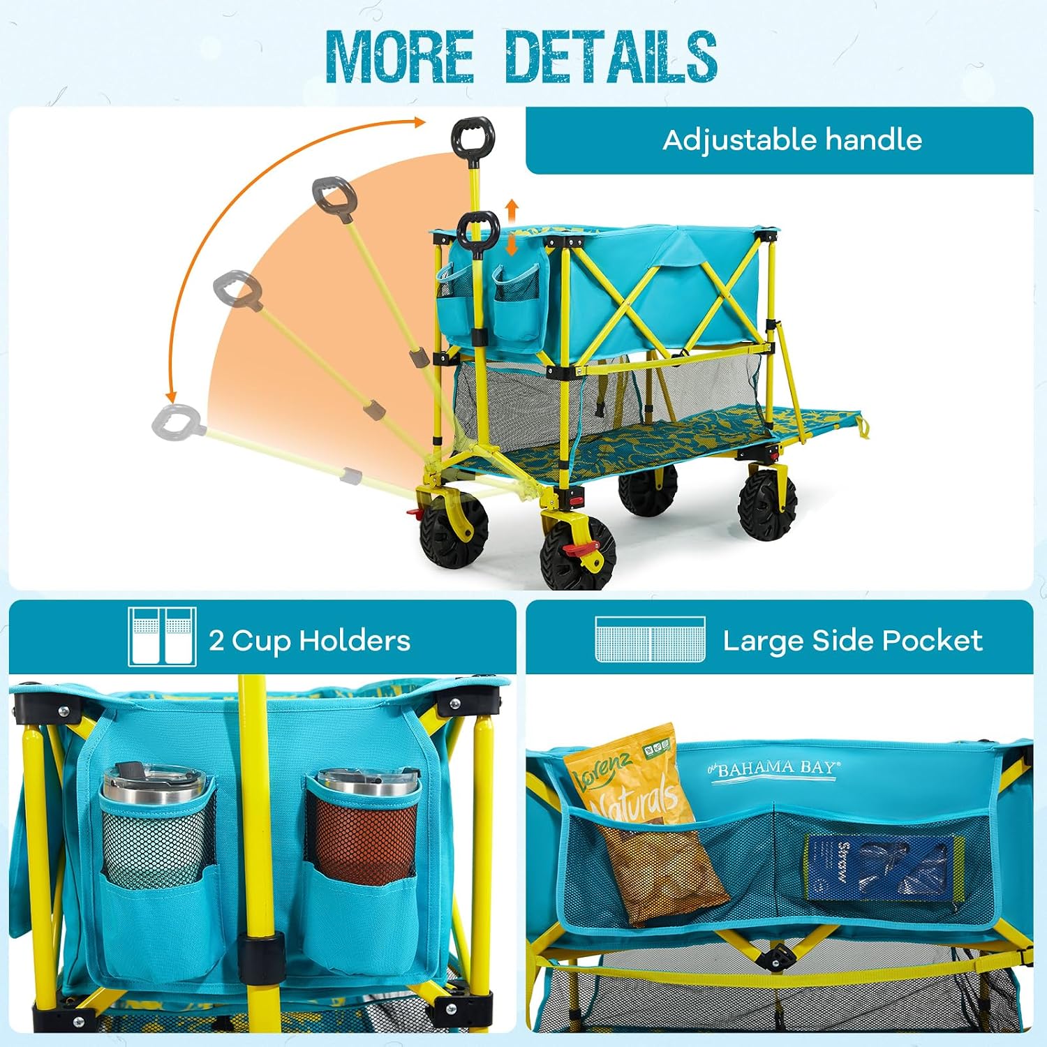 Old Bahama Bay 400L Collapsible Double Decker Beach Wagon with Brakes, Folding Beach Cart with 54' Extra Long Decker, 450LBS Heavy Duty Wagon Chart with All-Terrain Big Wheels for Sand Camping Garden