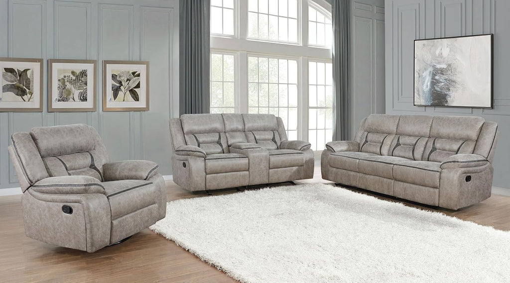 Coaster Home Furnishings Greer 3-Piece Upholstered Reclining Sofa Set Taupe 651351-S3