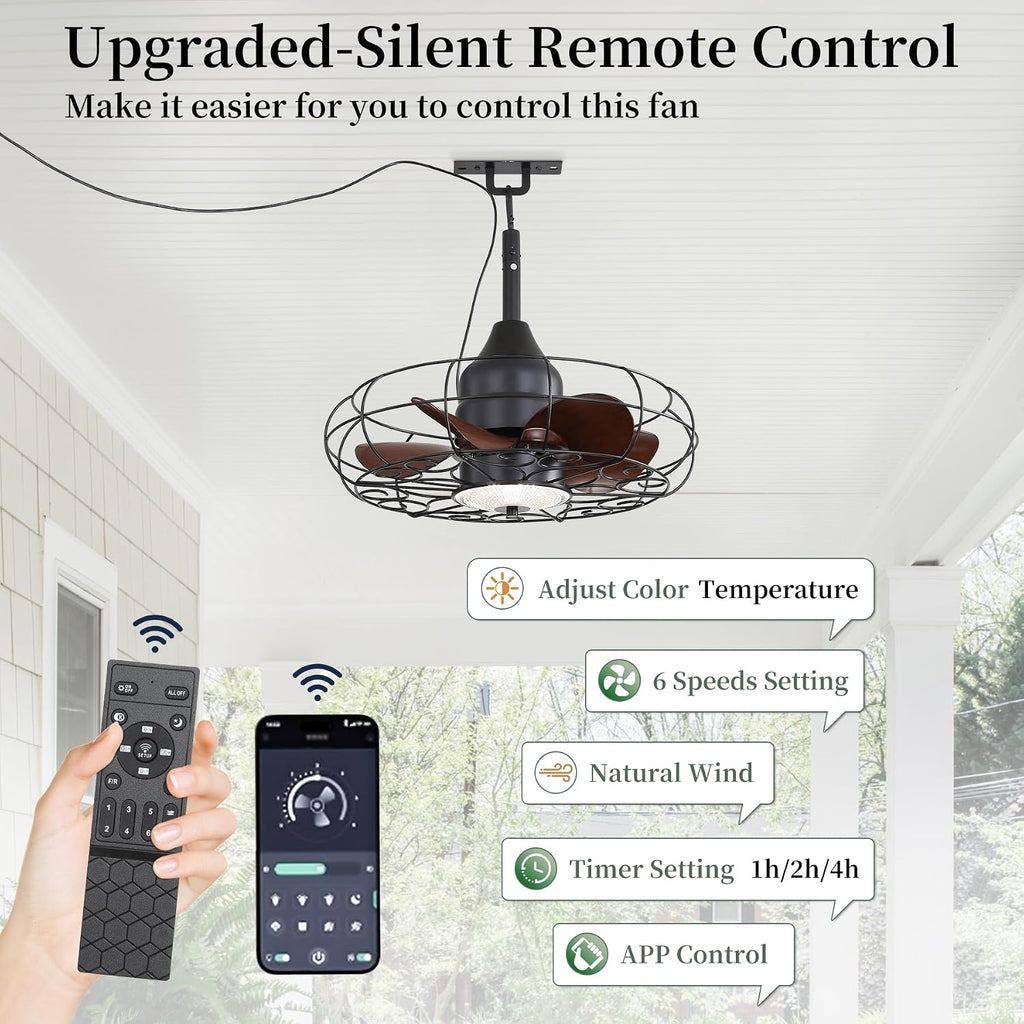 25Inch Outdoor Caged Ceiling Fan with Light Remote Control 3 Color Temp. IP65 Waterproof,Farmhouse Gazebo Fan Light for Patio Canopy Pavilot Living Room Entrance,Black,2026 Upgrad