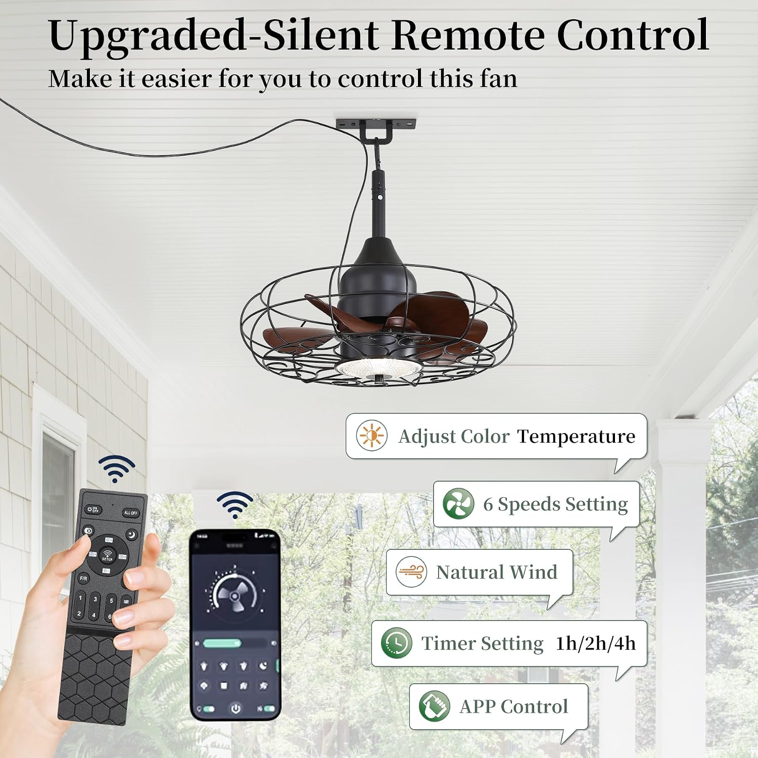 25Inch Outdoor Caged Ceiling Fan with Light Remote Control 3 Color Temp. IP65 Waterproof,Farmhouse Gazebo Fan Light for Patio Canopy Pavilot Living Room Entrance,Black,2026 Upgrad