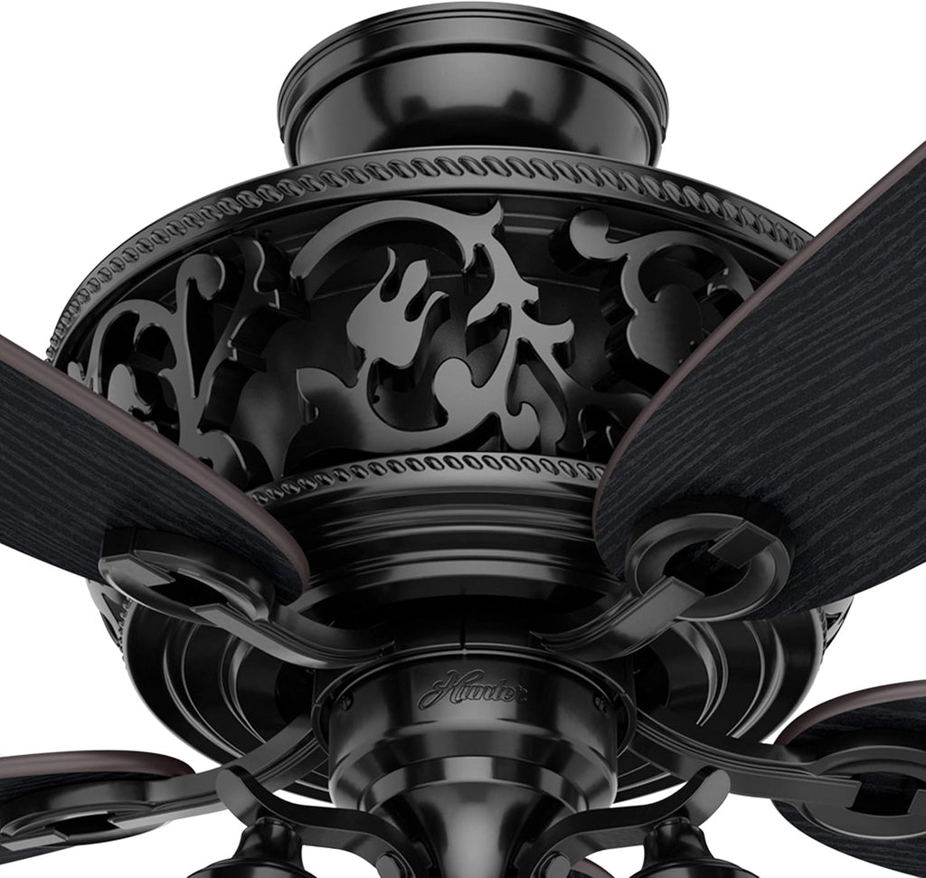 Hunter Fan 54 inch Traditional Glossy Black Indoor Ceiling Fan with LED Light and Remote Control (Renewed)