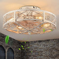 20' Caged Ceiling Fan with Light,Vintage Rustic Farmhouse Kitchen Decor,Bladeless Ceiling Fans with Lights and Remote,Low Profile Fan for Bedroom,Reversible 6 Speeds Motor,4 E26 Bulbs Included