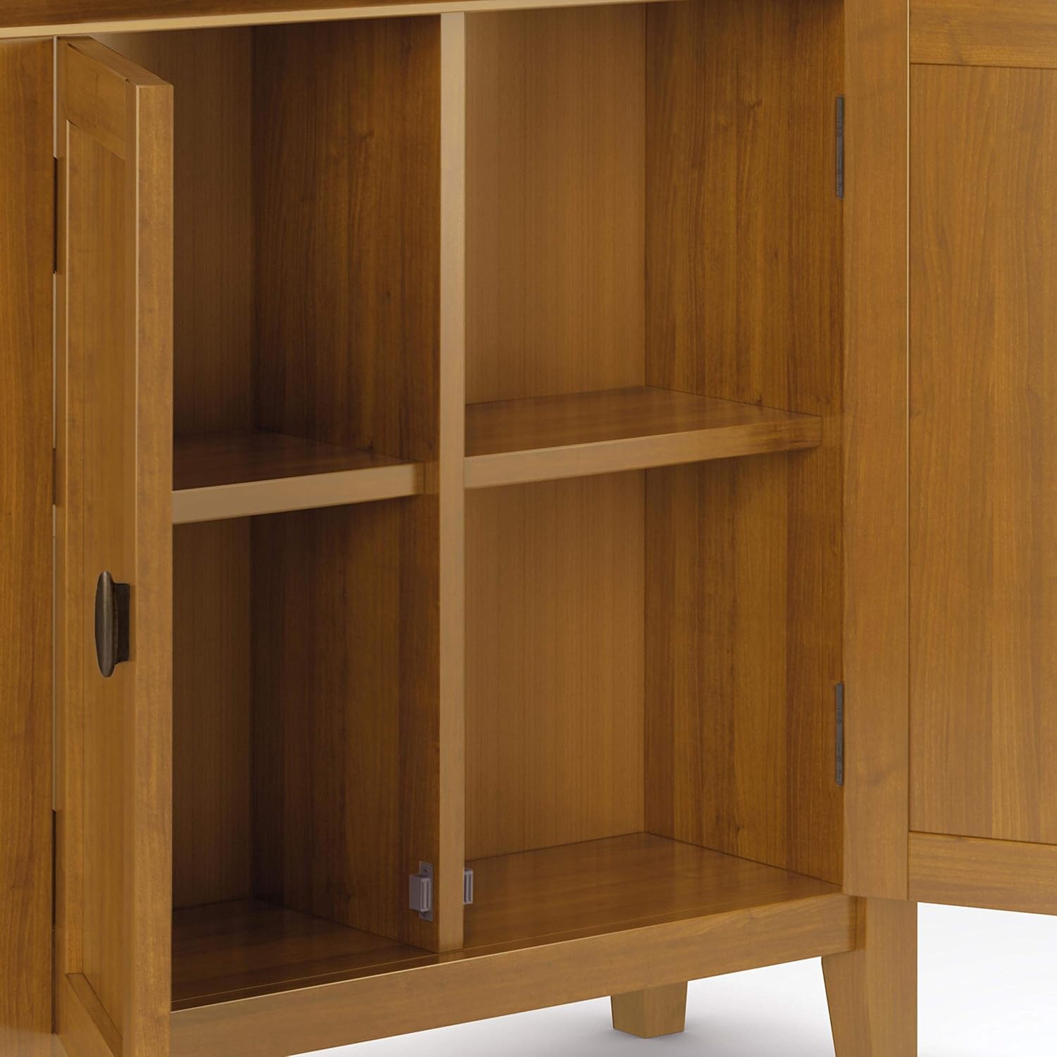 SIMPLIHOME Redmond Storage Cabinet - 32 inch Wide Solid Wood 2-Shelf Low Storage Cabinet in Light Golden Brown, Transitional Accent Cabinet for Entryway with Adjustable Shelves and Tapered Legs