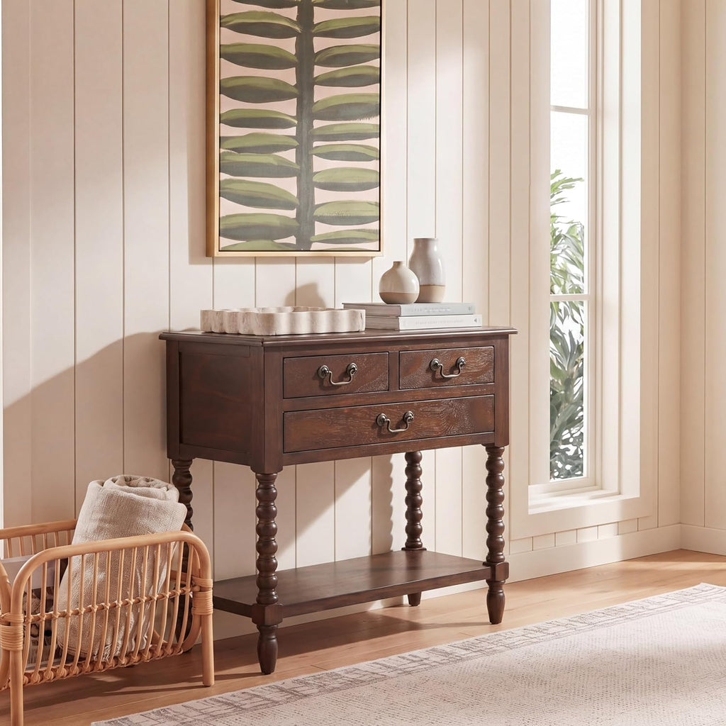 SAFAVIEH Furniture - Athena 3-Drawer Console Table - Dark Chocolate - Solid Wood - Farmhouse Classic Design - Ideal for Entryway, Living Room, Hallway, 23.5' W x 13' D x 29.5' H (CNS5703D)