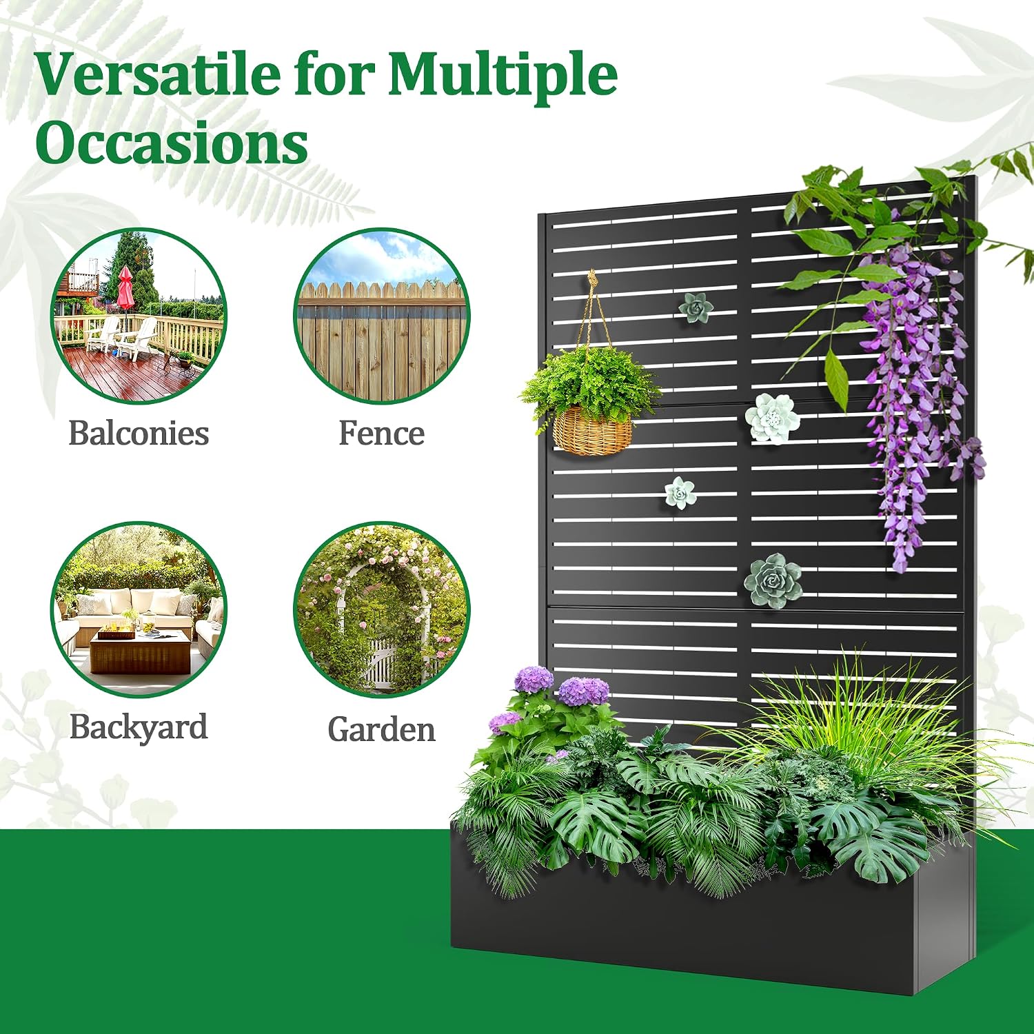 TUYOHW Metal Raised Garden Bed with Trellis, 2 in 1 Trellis with Planter Box & Privacy Screen for Climbing Plants, Vine, Outdoor Standing Flower Beds with Drainage Holes, 47' L x 17' W x 71' H, Black