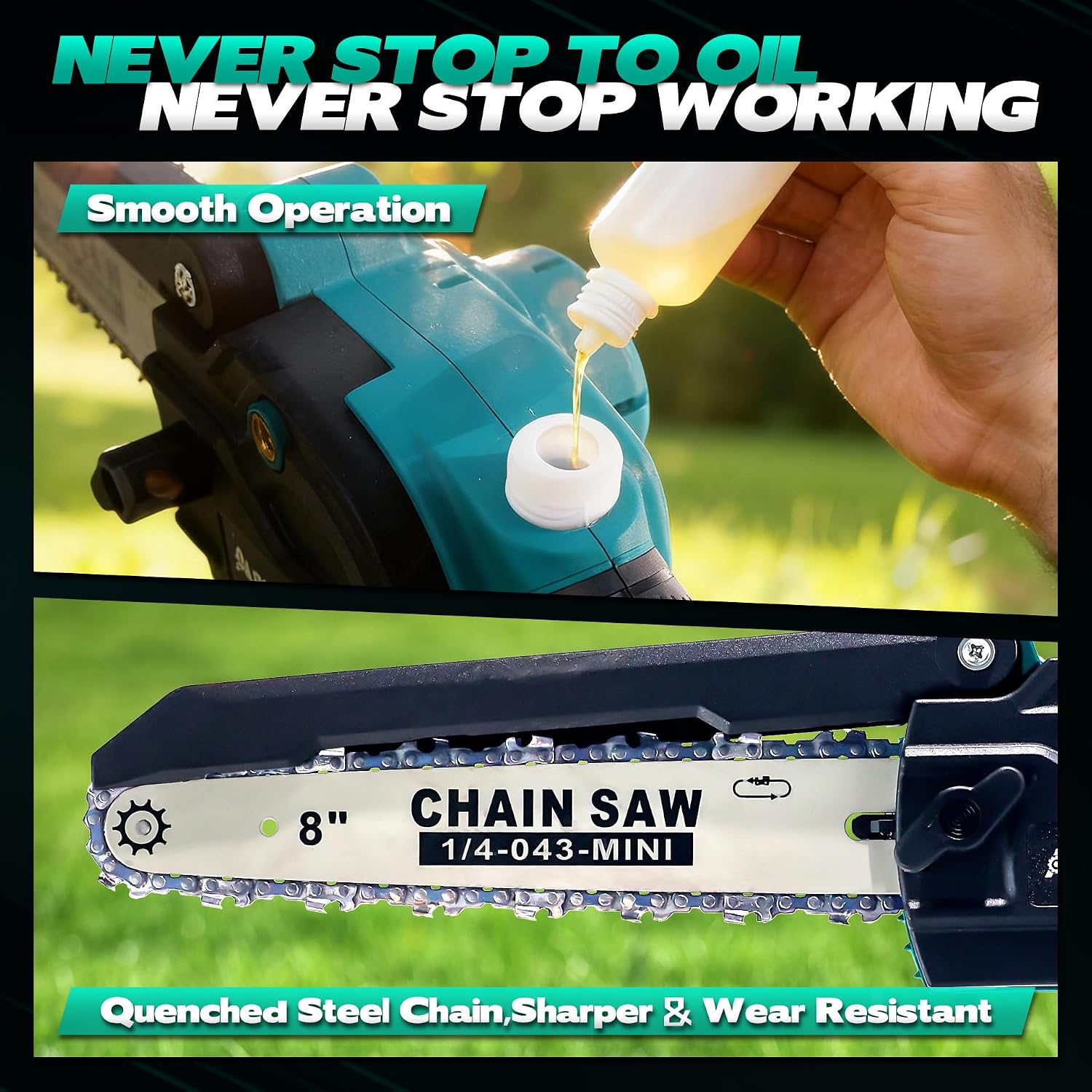 2-in-1 Cordless Pole Saw & 8'' Mini Chainsaw with Extension Pole for Tree Trimming,Electric Pole Chainsaw for Tree Branches with 2x4.0Ah Batteries, Auto Lubrication,Max15Ft Reach,Ideal Gift for Men.