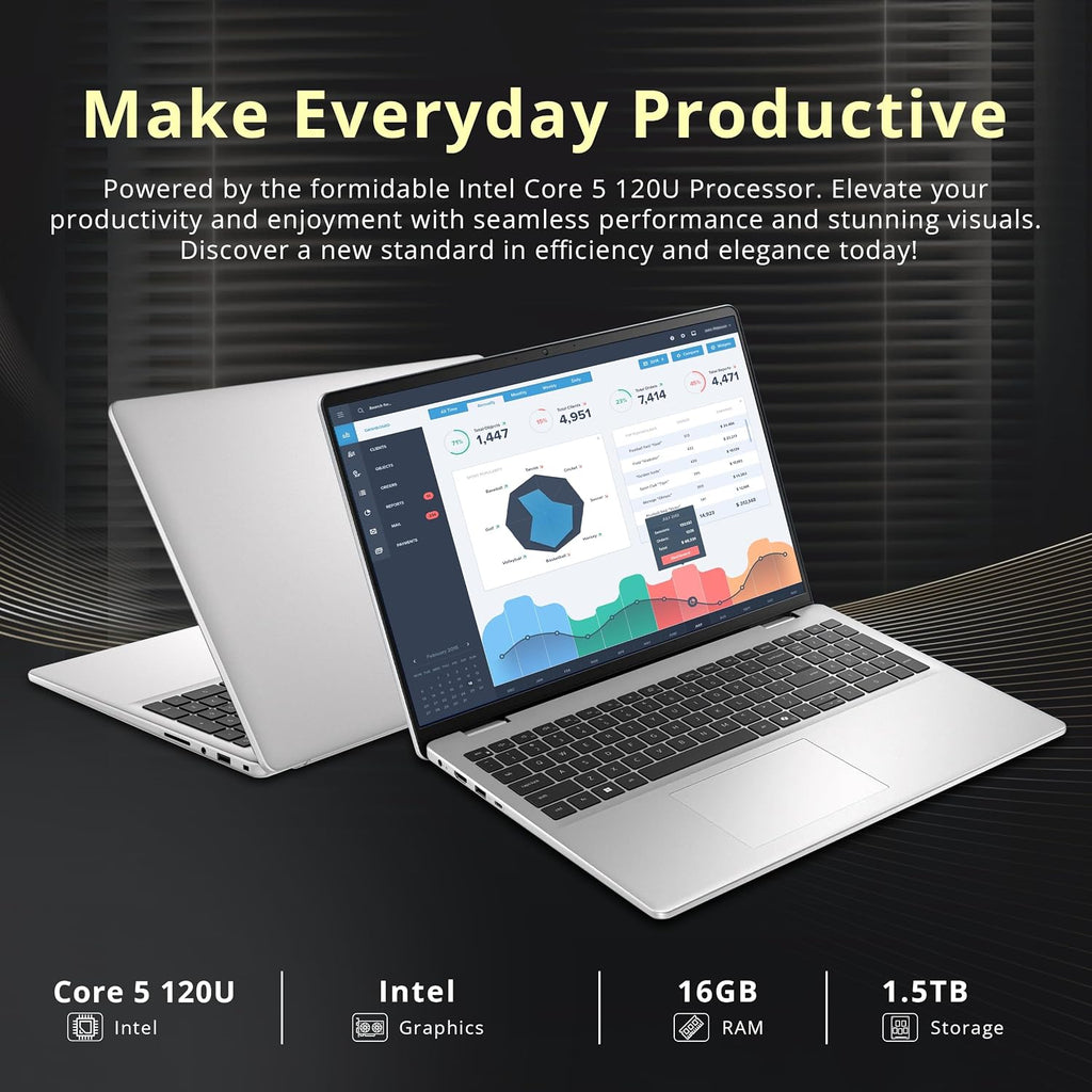 Dell 16' FHD+ Touchscreen Laptop, Intel Core 5 120U, 16GB RAM, 1.5TB Storage (512GB SSD + 1TB Docking Station Set), Intel Graphics, Backlit Keyboard, Numeric Keypad, Wi-Fi 6E, Win 11, Silver