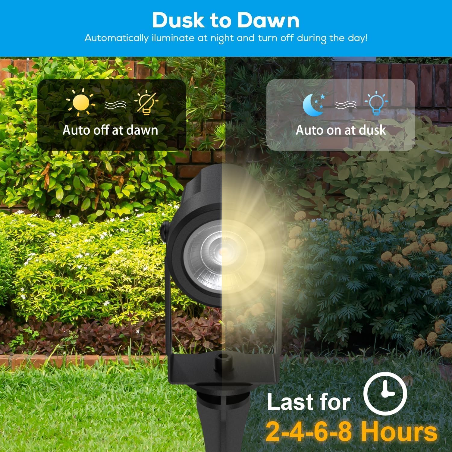 ZYAN Landscape Spotlights with Sensor, 5 Lighting Modes for Brightness Adjustment, Dimmable Timer Auto On Off, Low Voltage Outdoor IP65 Waterproof for Patio Yard Garden Path, Warm White (16 Pack)