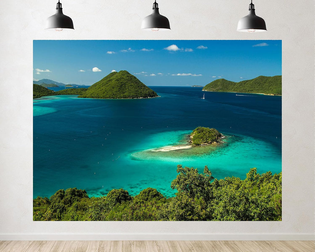 Trykid 20x10ft Turquoise Lagoon Green Islands Backdrop Tropical Paradise Clear Water Photography Background Vacation Travel Adventure Shoot Tapestry Party Decoration Photo Studio Prop Fabric